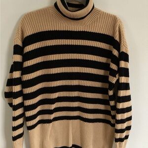 4477 CAbi Polo Black and Tan Striped Turtleneck Sweater